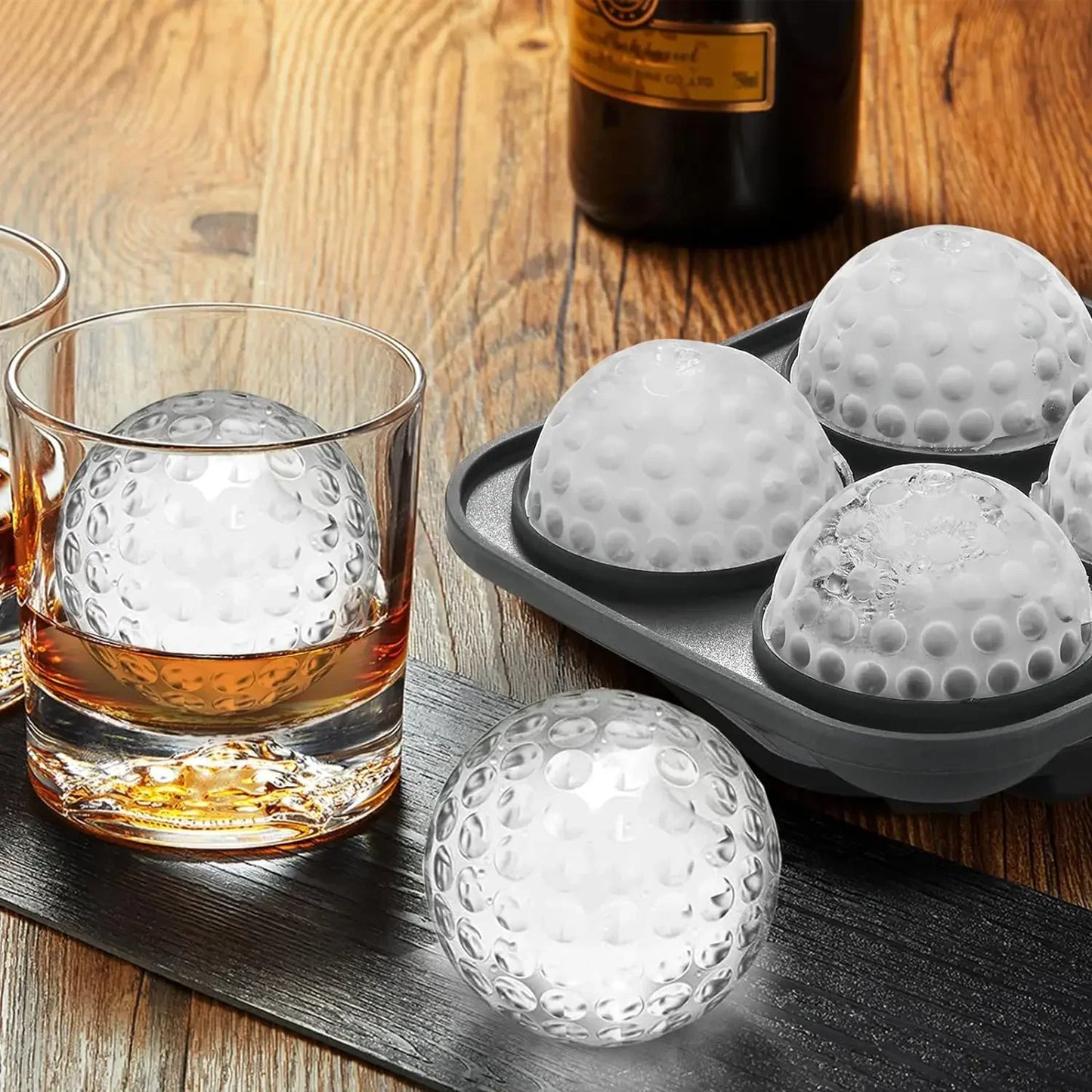 3D Golf Ball Ice Cube Mold – Silicone Whiskey Tray with Funnel