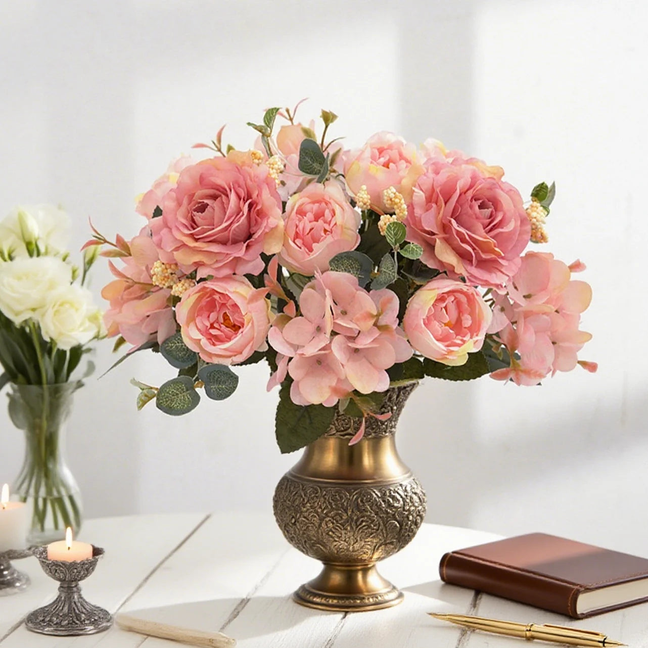 Artificial Silk Rose Bouquet for Wedding & Home Decor (2/4 Pack)