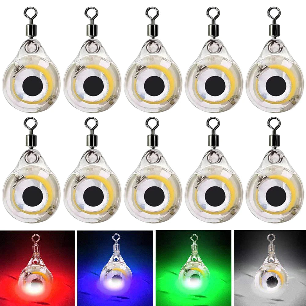 10Pcs Fishing Lure Light Mini Eye Shape Underwater Night Light Lure Battery Powered LED Illuminated Lure for Attracting Fish Peaceful Pleasures Health and Wellness