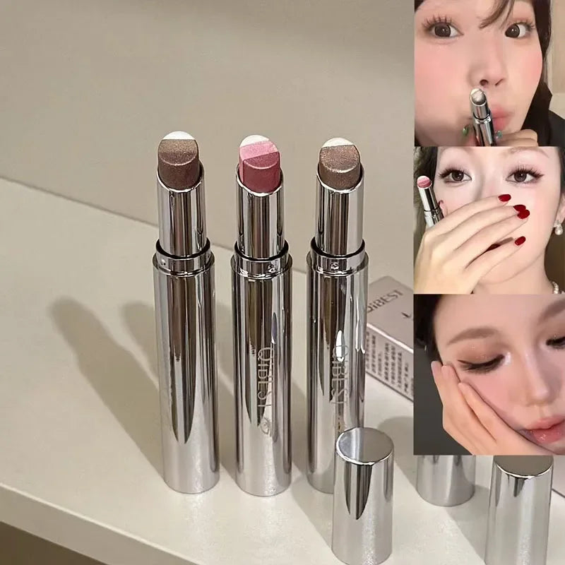 QIBEST 3 Colors Waterproof Eye Shadow Stick Pearlescent Silkworm Eyeshadow Pencil Lasting Shimmer Highlighter Brighten Makeup Peaceful Pleasures Health and Wellness