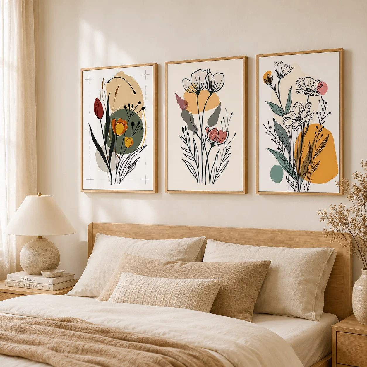 Boho Floral Canvas Wall Art | Minimalist Botanical Print Canvas Wall Art Print Peaceful Pleasures Health and Wellness