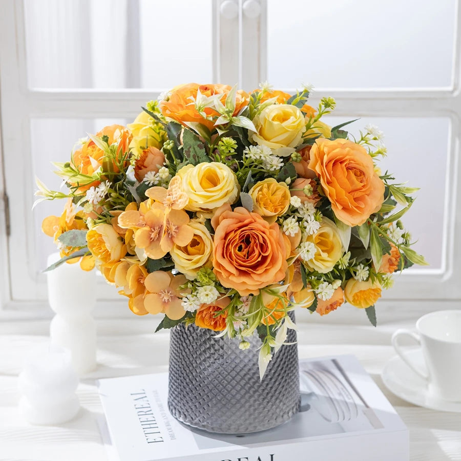 Silk Rose Artificial Flowers for Wedding, Home & Garden Décor