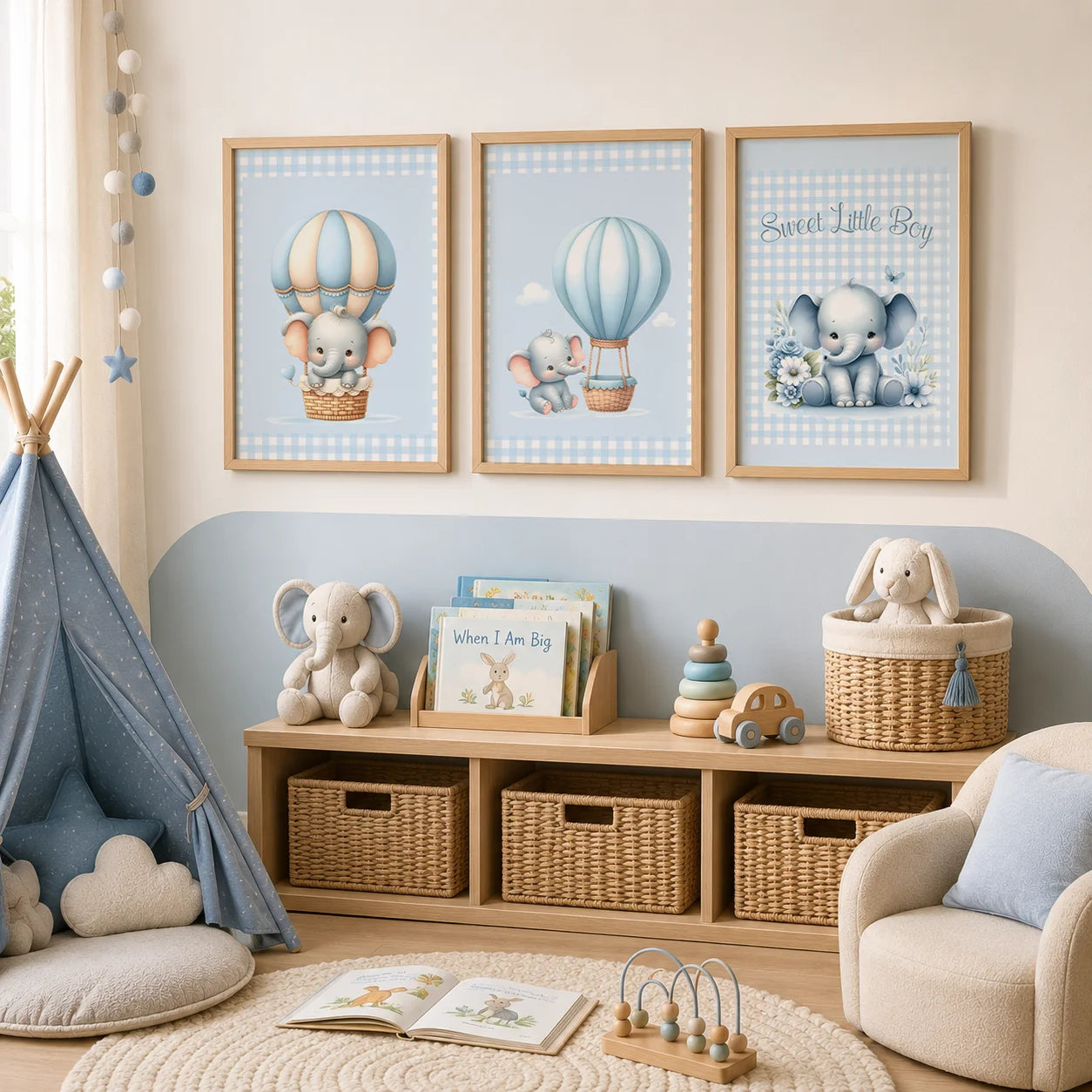 Elephant Hot Air Balloon Nursery Canvas Wall Art | Kids Decor Nursery Canvas Print Peaceful Pleasures Health and Wellness