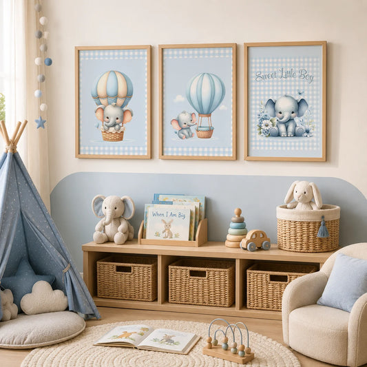 Elephant Hot Air Balloon Nursery Canvas Wall Art | Kids Decor Nursery Canvas Print Peaceful Pleasures Health and Wellness
