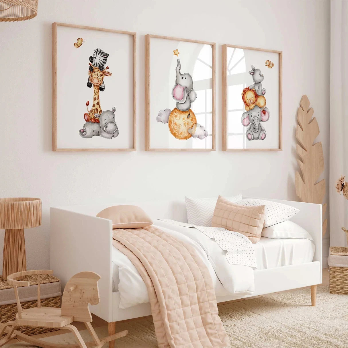 3-Piece Safari Animal Nursery Canvas Wall Art | Kids Room Decor