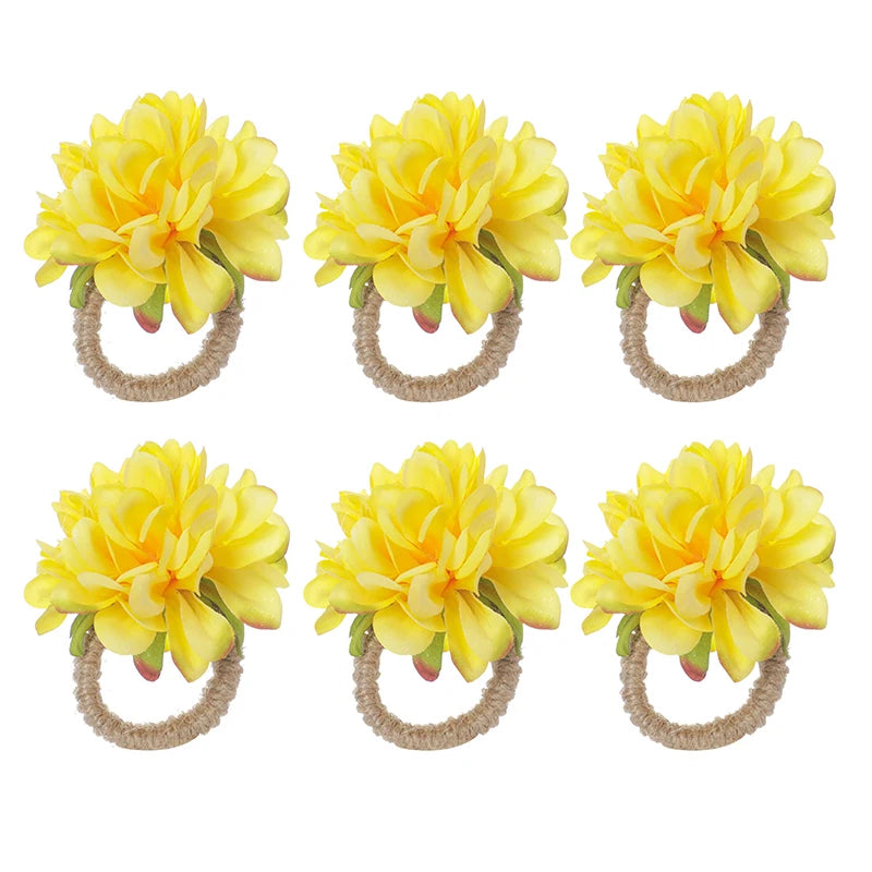 Floral Napkin Rings Set of 6 | Silk Flower Table Décor
