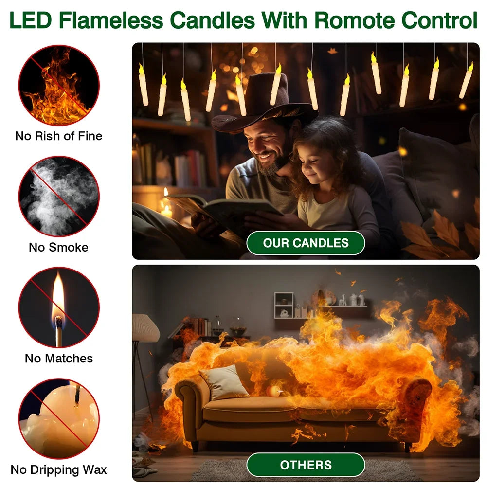 Floating Flameless LED Taper Candles + Magic Wand Remote 12/24 Pack
