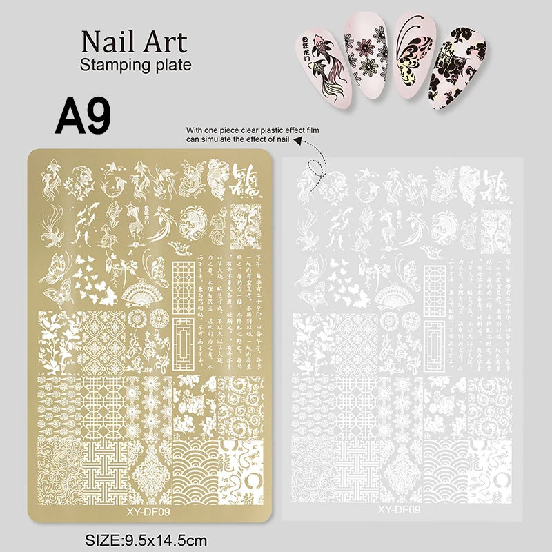 Large Gold Nail Stamping Plates Butterfly Flower Bamboo Forest Pattern Stainless Steel Stencil Nail Art Stamps Template Peaceful Pleasures Health and Wellness A9