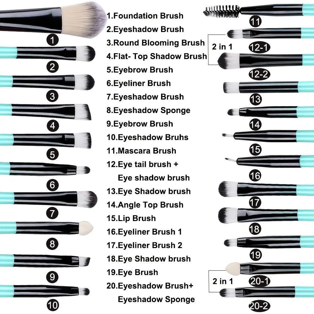 RUNTOIN 20Pc Makeup Brush Set – Foundation, Eyeshadow & Blush