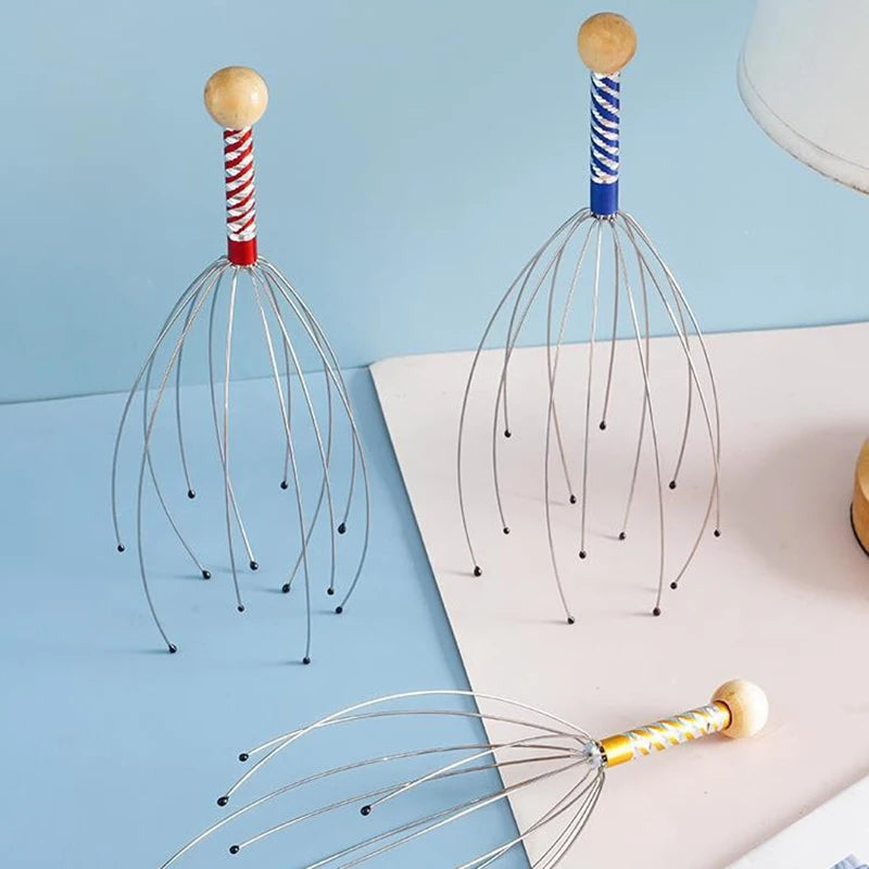 1PC Octopus Head Massager Stainless Steel Engraved Head Relaxer Brain Massage Claw Scalp Scratcher Itch Reliever Random Color Peaceful Pleasures Health and Wellness