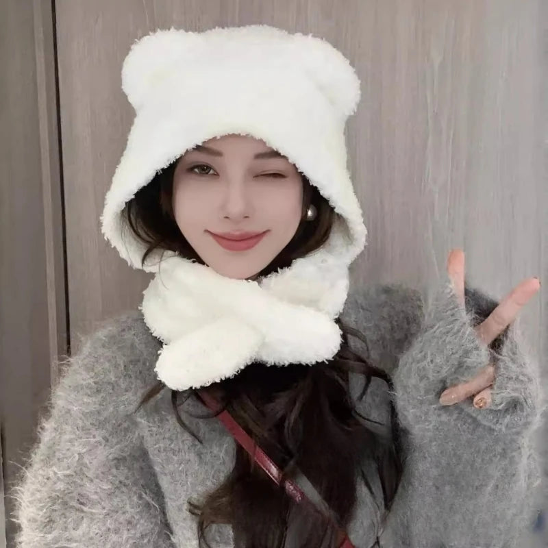 Bear Ear Knitted Hat & Scarf Set | Warm Winter 2-Piece Women