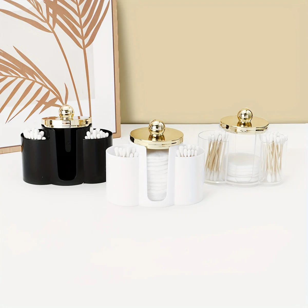 Cotton Pad and Swab Holder Plastic Cotton Swabs Dispenser with Lid, Bathroom Accessories Storage Organizer for Cotton Swabs Peaceful Pleasures Health and Wellness