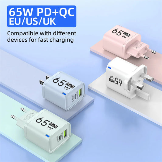 65W GaN USB-C Fast Charger PD QC | iPhone Samsung Travel USB-C Wall Charger Peaceful Pleasures Health and Wellness