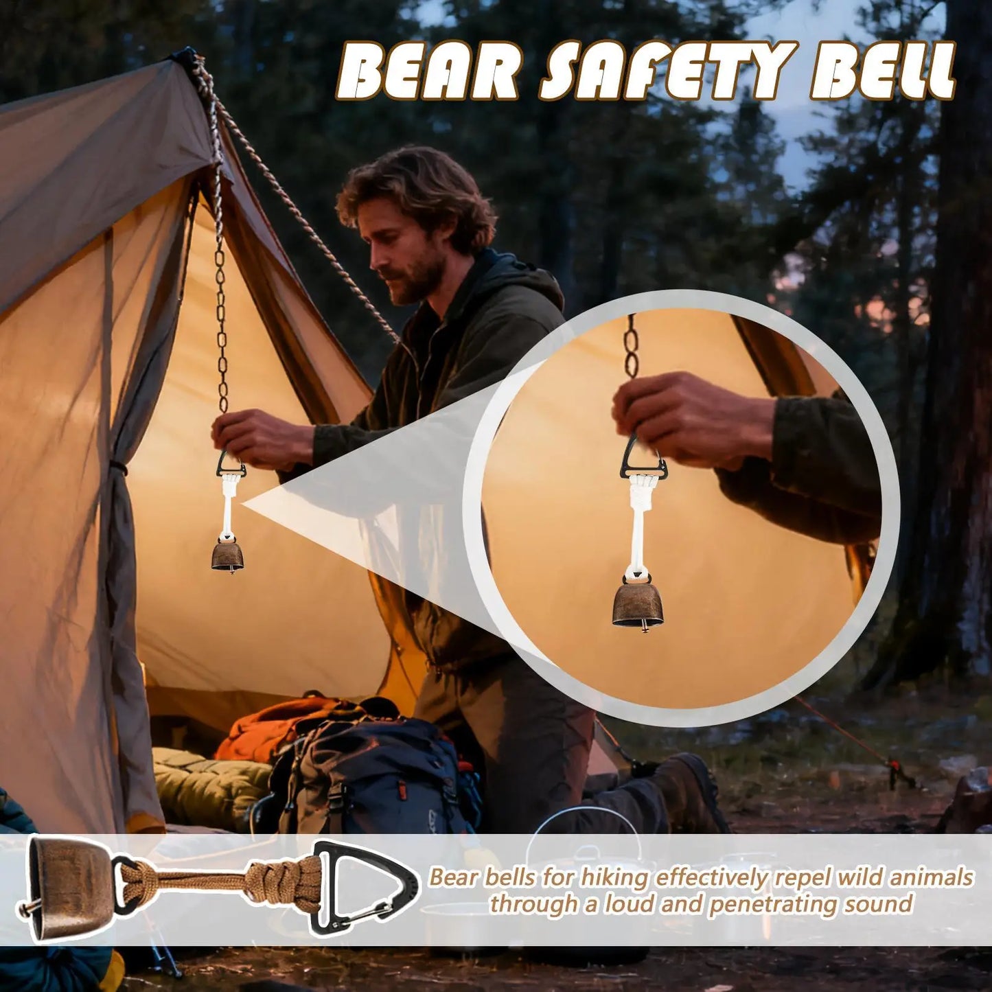 Bear Safety Bell with Carabiner, Anti-Lost Wildlife Alert Hiking Accessories for Outdoor Camping hikking Backpacking Peaceful Pleasures Health and Wellness