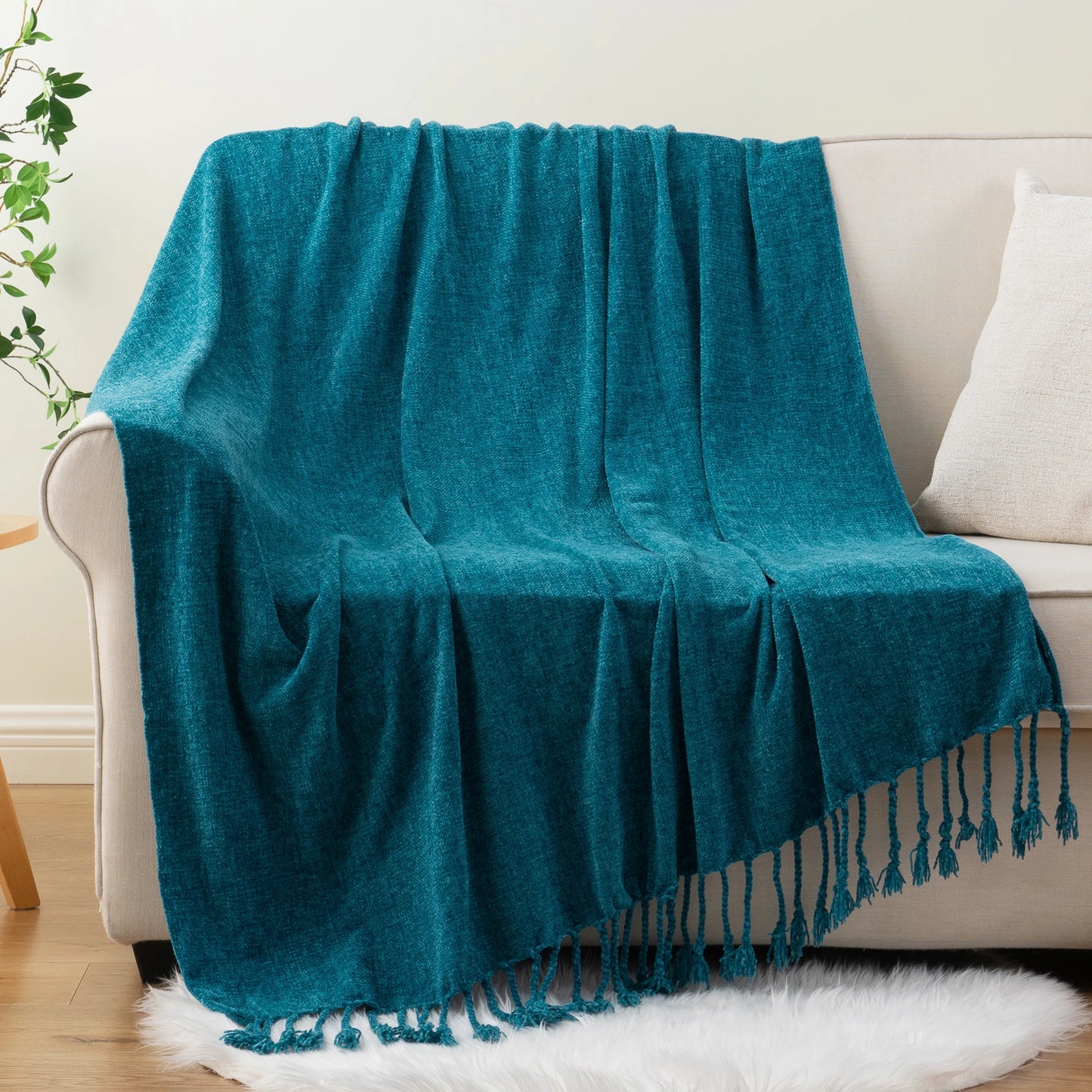 Battilo Chenille Throw Blanket with Fringe Tassels | Soft Knit