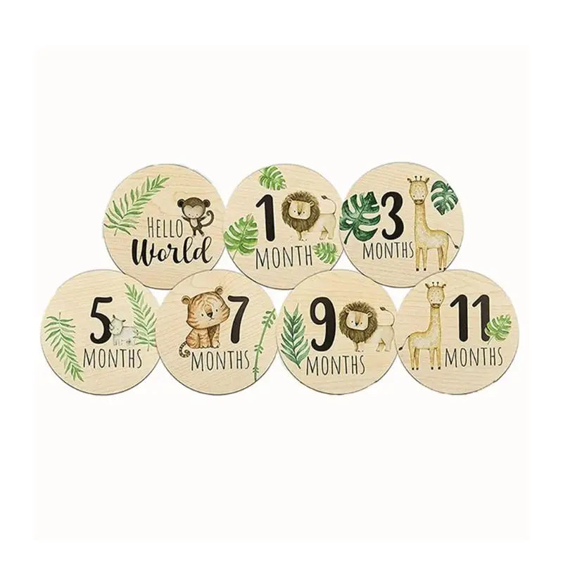 Baby Monthly Milestone Cards | Double-Sided Wooden Animal Props