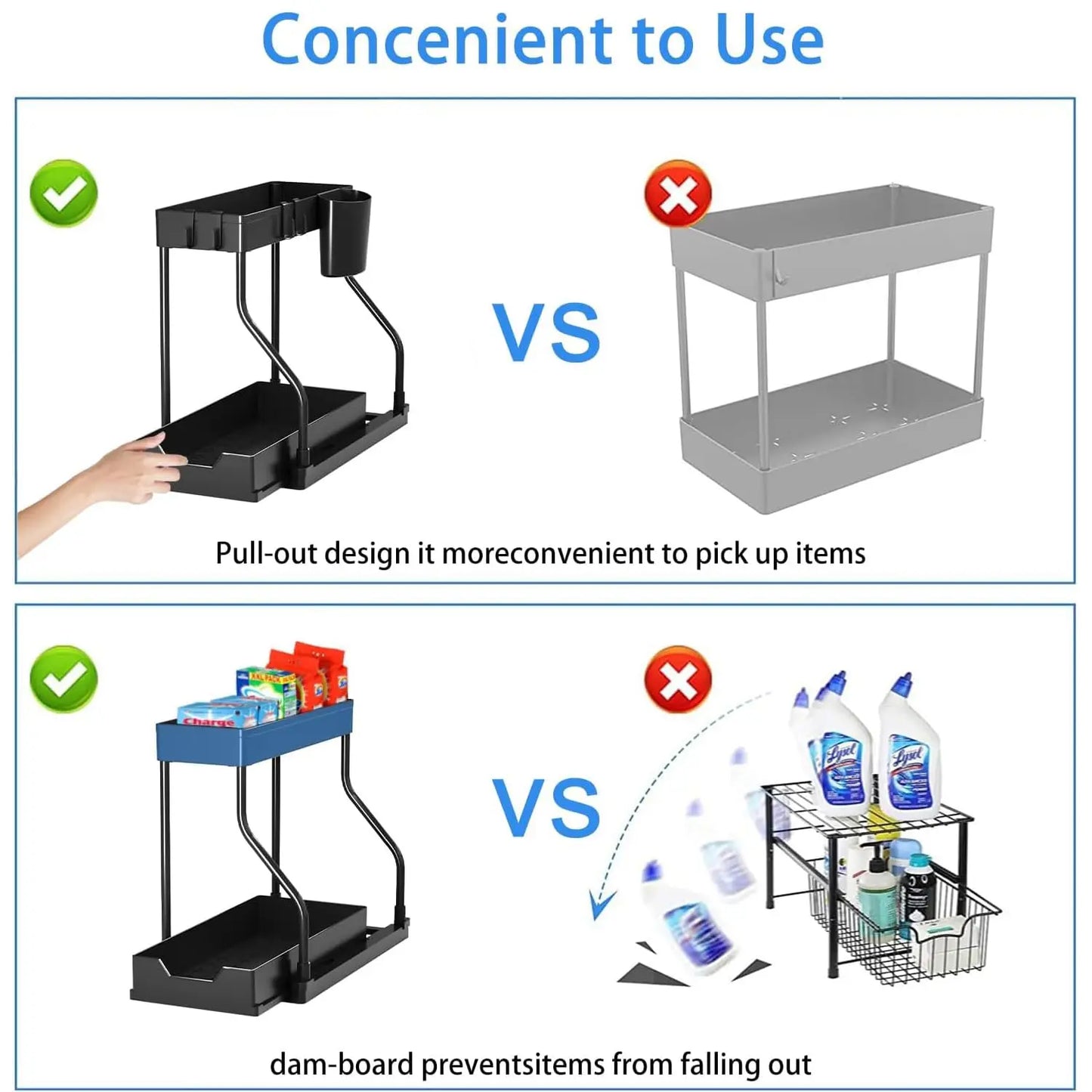 Under Sink Pull-Out Organizer with Hooks, Shelf & Spice Rack