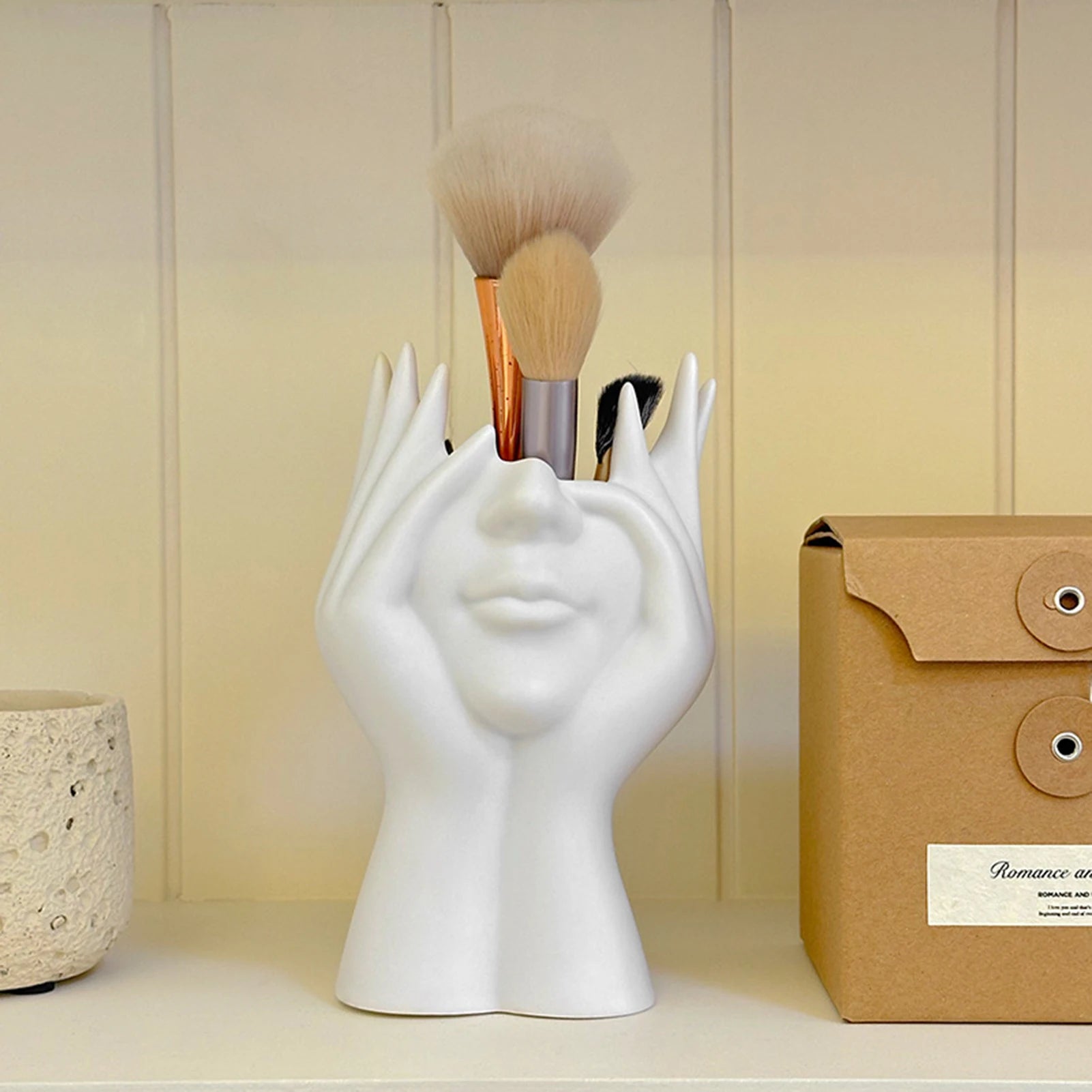 Creative Human Body Art Makeup Brush Holder Office Desk Pen Holder Gift for Family Coworkers for Vanity Dresser Office Peaceful Pleasures Health and Wellness