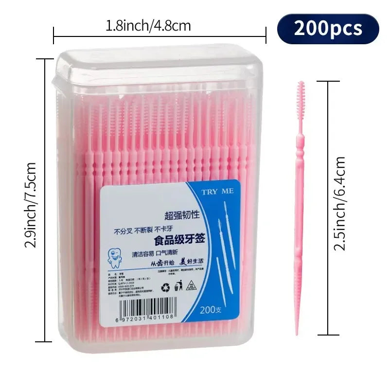 Toothpick Disposable Family Box Packed Portable Ultra Fine Pick Double Head High End Personality Creative Fruit Stick 200 Pieces Peaceful Pleasures Health and Wellness Pink 1x box