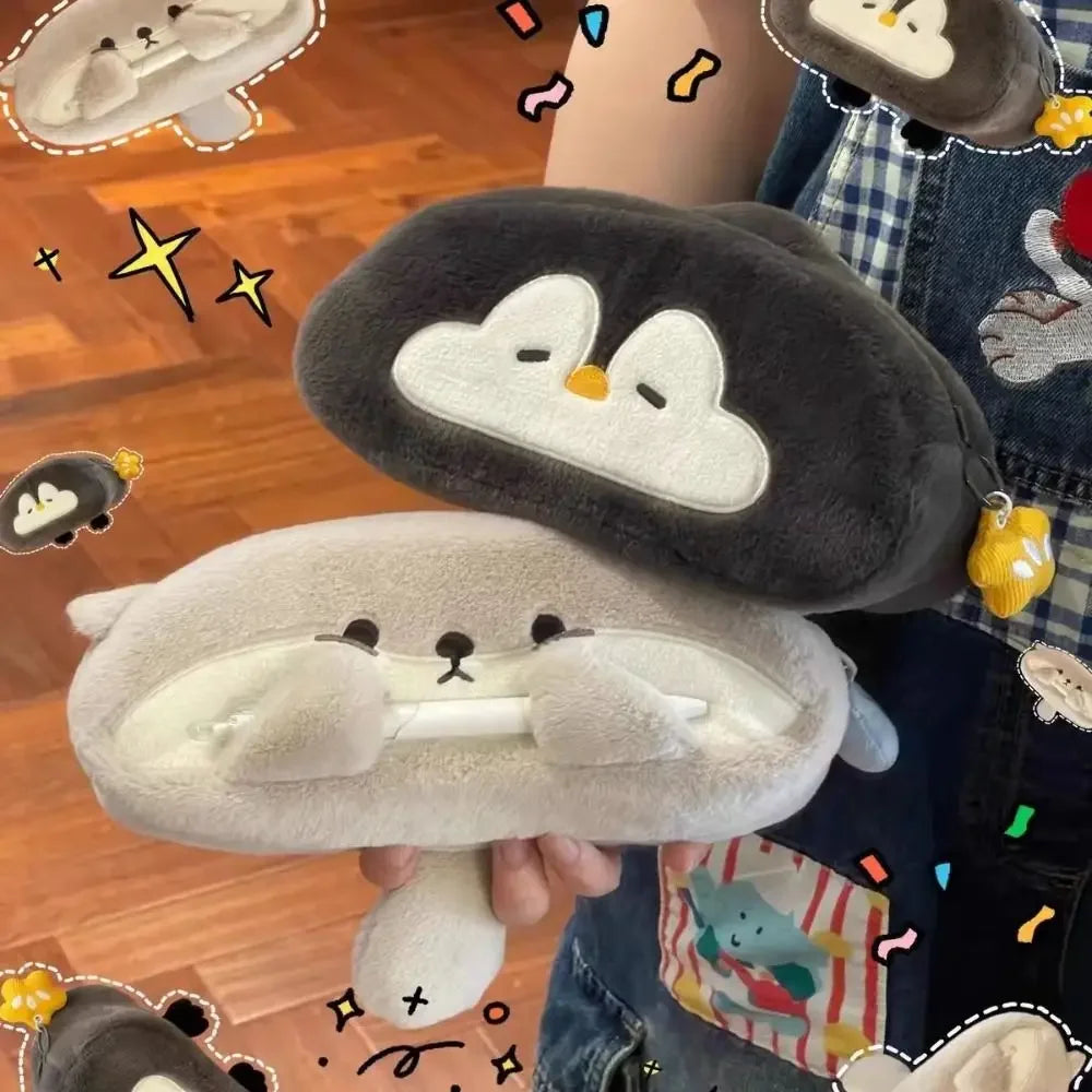no Pendant Large Capacity Pencil Case Cute Otter Penguin Plush Pen Bag Cute Cartoon Stationery Storage Bag Peaceful Pleasures Health and Wellness
