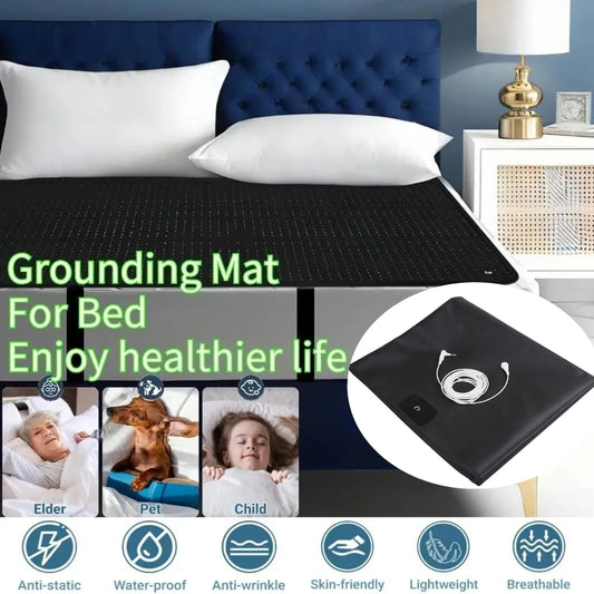 Grounding Bed Mat PU Leather with grounding Cord for Sleep Improve Stress Pain Relief Foot Health Mat Pad for Bed Floor Peaceful Pleasures Health and Wellness
