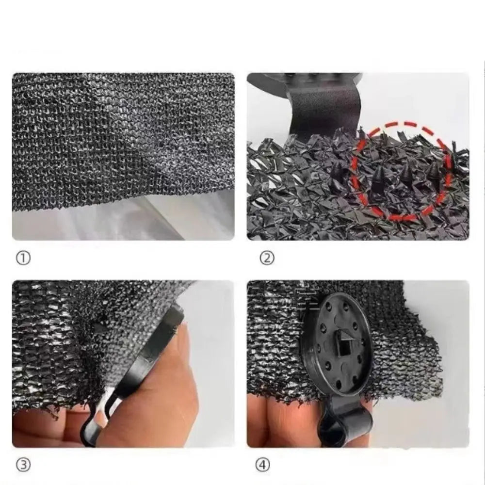 100-Pack Reusable Plastic Sunshade Net Fixing Clips – Black Hook