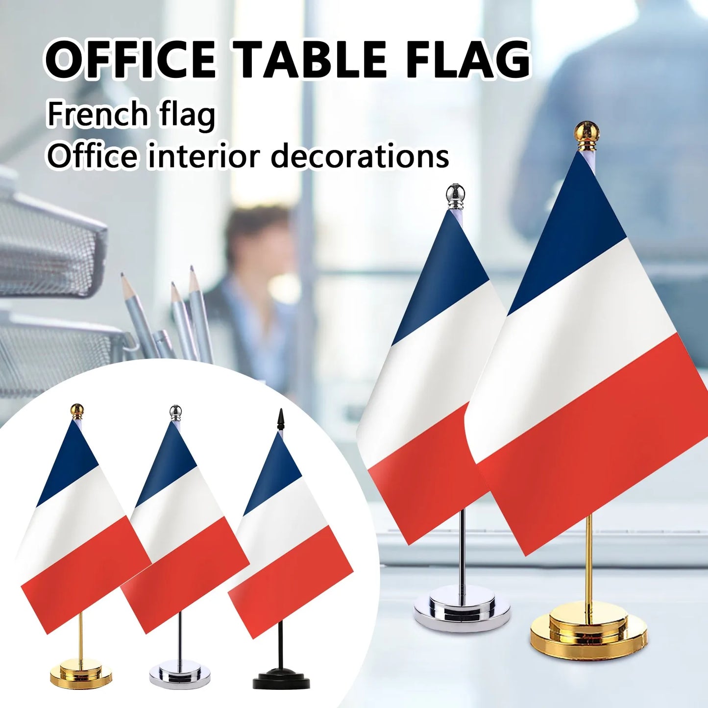 France Table Flag with Stand | 14x21cm Desktop Desk Flag
