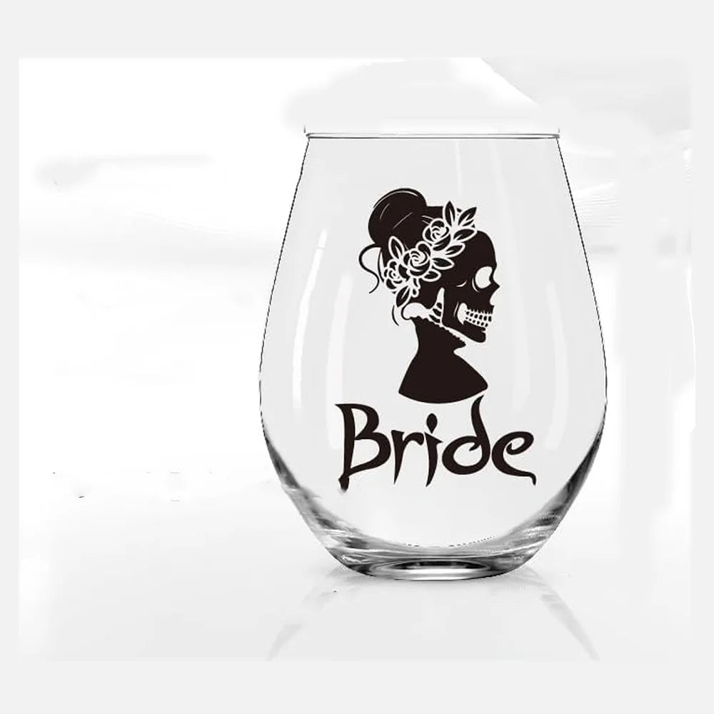Skull Bride Groom Wine Glass Valentine's Day Autumn Halloween Cup Anniversary Wedding Couple Gift Bachelorette Party Decoration Peaceful Pleasures Health and Wellness Bride 1pcs 11.7x8.5cm