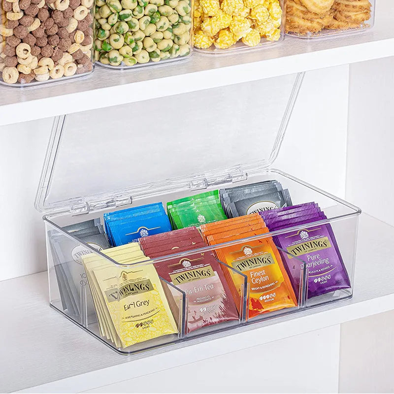 8-Compartment Acrylic Tea Box Organizer with Lid | Tea Storage Tea Bag Organizer Peaceful Pleasures Health and Wellness