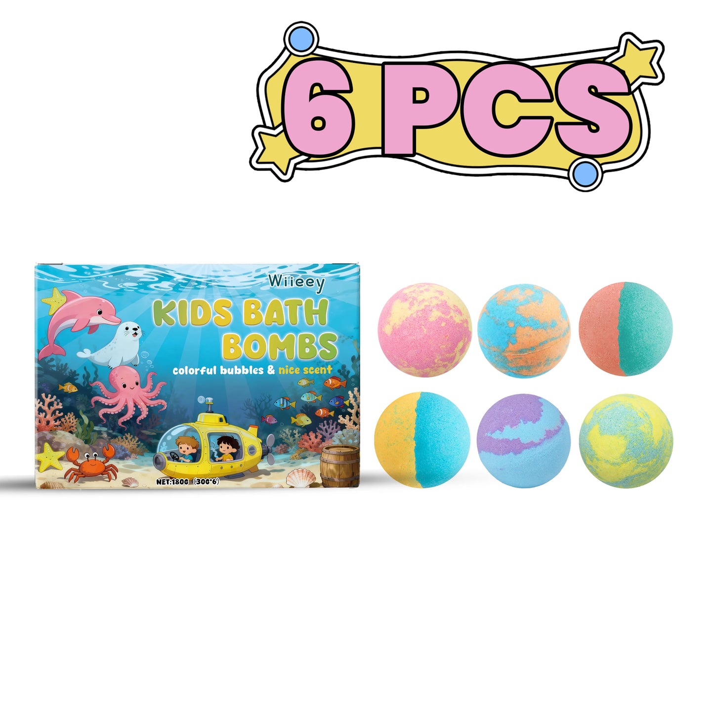 6-Piece Colorful Fizzy Bath Balls Gift Set – Kids & Adults