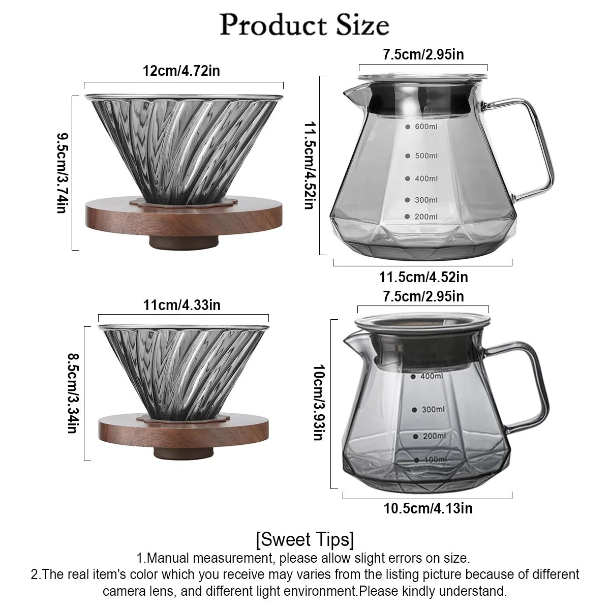 Leeseph Pour Over Coffee Maker with Walnut Handle & Glass Lid, 13.5/20 OZ Glass Coffee Pot for Home Café Restaurant Camping Peaceful Pleasures Health and Wellness