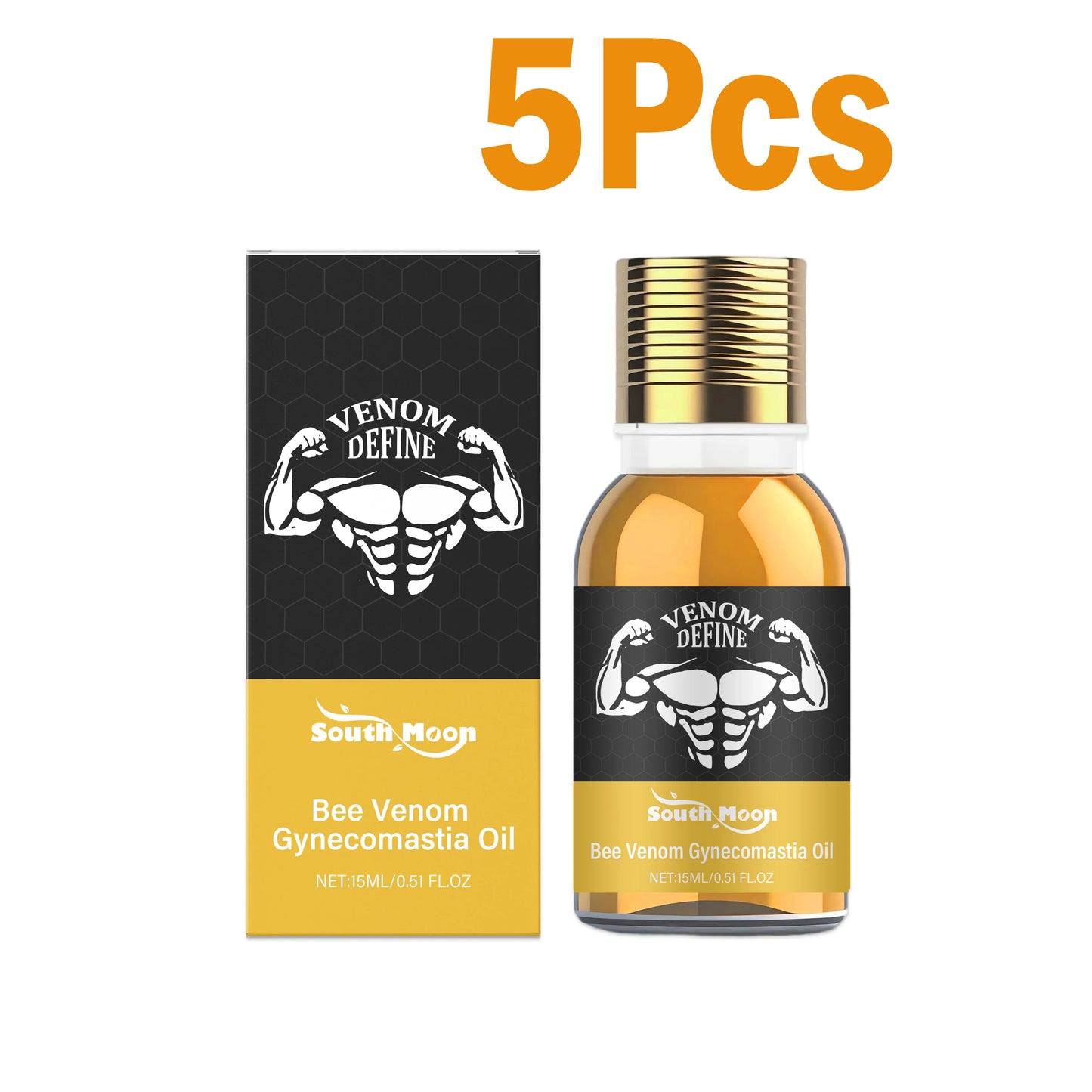 Men's Bee Venom Chest Firming Sculpting Massage Oil – 15ml Peaceful Pleasures Health and Wellness 5 x 15ml Boxed