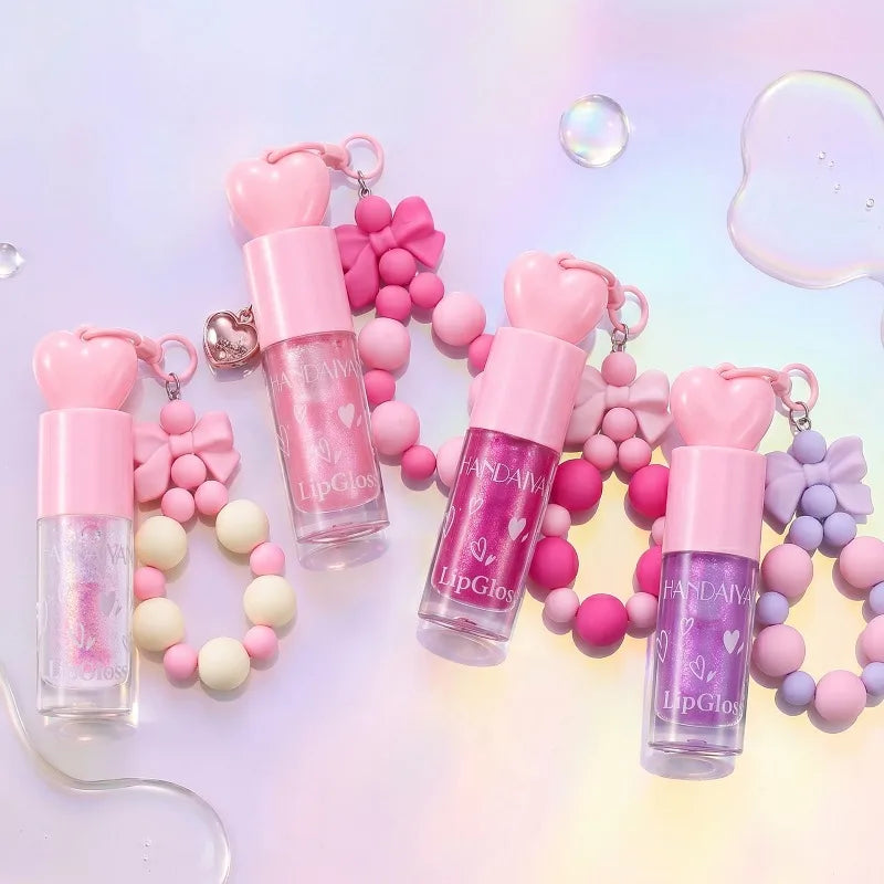 Glitter Lip Oil Bowknot Keychain – 4 Shades, High Shine