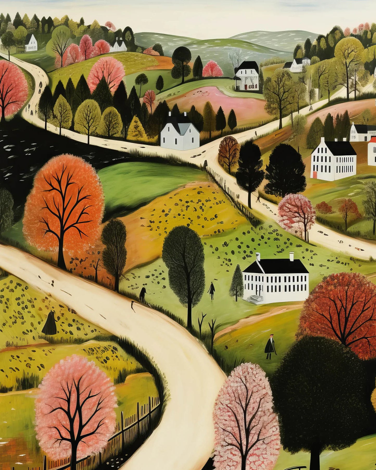 Country Road Church and Community Poster Landscape Scenery Canvas Painting American Folk Wall Art Picture Living Room Home De Peaceful Pleasures Health and Wellness 5 50x70cm Unframed