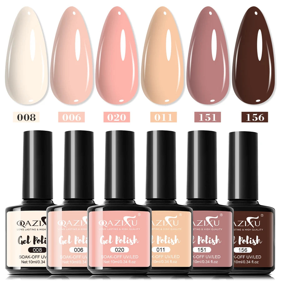 6-Piece Milk Tea Gel Nail Polish Set | UV/LED Soak-Off DIY Kit