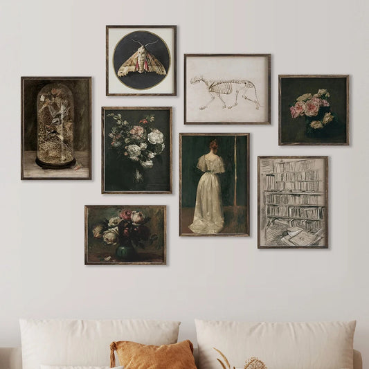 Moody Victorian Paintings Prints Vintage Dark Academia Aesthetic Decor Floral Poster Skeleton Canvas Painting Gallery Wall De Peaceful Pleasures Health and Wellness