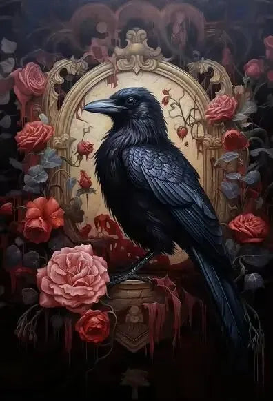 Victorian Gothic Black Cat Raven Canvas Wall Art Print | Occult Décor Gothic Canvas Print Peaceful Pleasures Health and Wellness ZLH5374 100x150cm No Frame