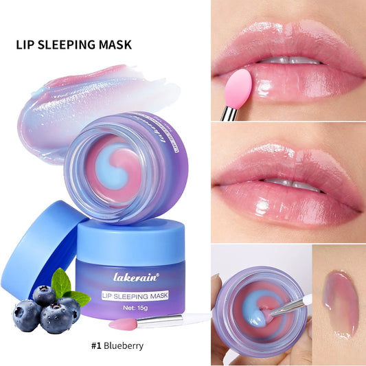 Blueberry Lip Mask Overnight, Dual-Color Lip Sleeping Mask for Reduce Fine LinesNourish and Hydrating Dry Cracked Skin Care Peaceful Pleasures Health and Wellness