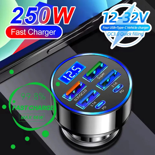6-Port USB Car Charger QC3.0 PD Fast Charge Digital Display Car USB Charger Peaceful Pleasures Health and Wellness