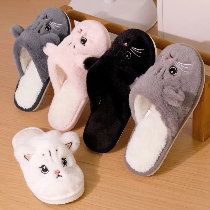 Baotou Cat Cotton Slippers Couple Style Cute Cartoon Home Winter Thickened Warm Cute Cat Soft Soles Anti-slip Slippers Creative Peaceful Pleasures Health and Wellness