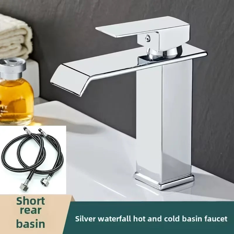 Gold & Black Waterfall Basin Faucet | Brass Bathroom Mixer Tap