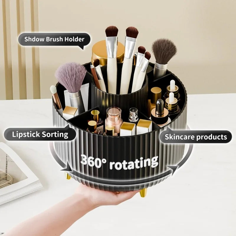 360° Rotating Makeup Organizer with Brush Holder & Perfume Tray