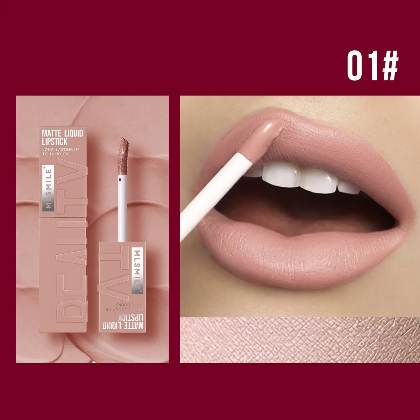 MLSMILE 6-Color Liquid Matte Lipstick – Velvet Satin Gloss