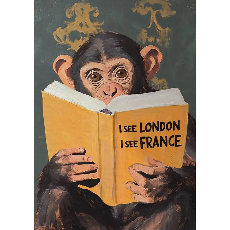 Animal Reading Canvas Poster | Kids Room Inspirational Wall Art