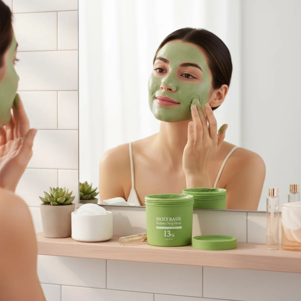 Holy Basil Sparkling Bubble Clay Face Mask – Deep Pore Cleanse