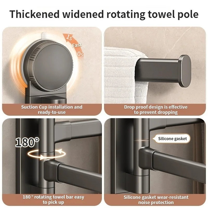 No-Drill Suction Cup Rotating Towel Rack | Double Bar Folding
