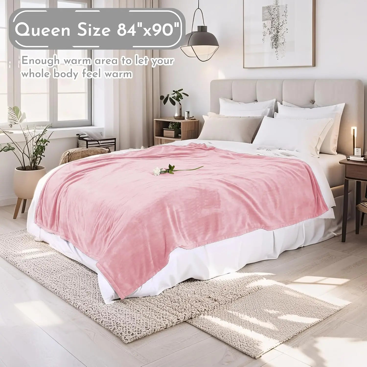 Queen Electric Heated Blanket – 4 Heat Settings, Auto Shutoff, Light Pink Electric Blanket Peaceful Pleasures Health and Wellness