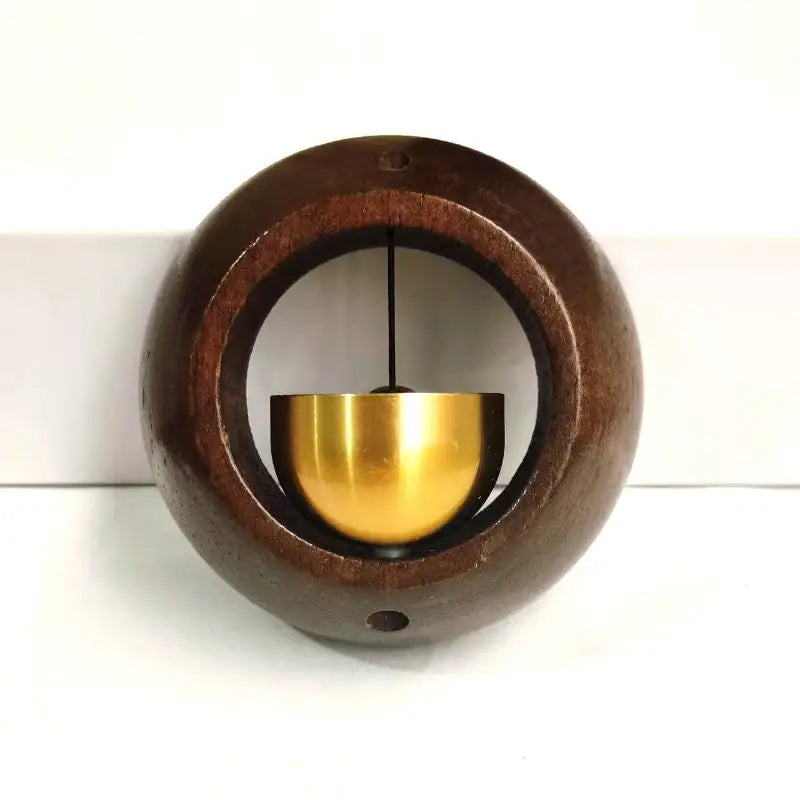 Creative Round Bell Black Walnut Wood Hanging Doorbell Wind Chimes Decor Wooden Magnetic Door Bell Entrance Opening Chime Peaceful Pleasures Health and Wellness