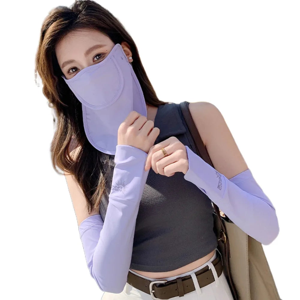 UPF 50+ Sun Protection Set – Mask & Arm Sleeves Peaceful Pleasures Health and Wellness Purple
