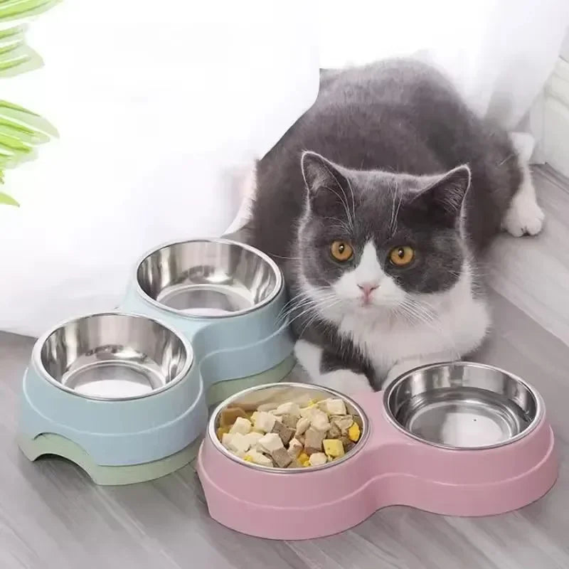 Double Stainless Steel Pet Bowls with Raised Stand | Dogs & Cats